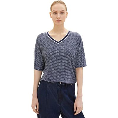 TOM TAILOR Damer T-shirt 1035483, 32108 Navy Geometrical Design, XXS TOM TAILOR Damer T-shirt 1035483, 32108 Navy Geometrical Design, XXS