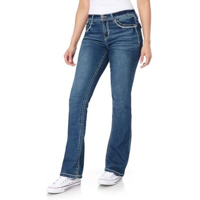 WallFlower Women's Legendary Bootcut Mid-Rise Insta Stretch Juniors Jeans (Standard and Plus), Katy, 11 Long WallFlower Women's Legendary Bootcut Mid-Rise Insta Stretch Juniors Jeans (Standard and Plus), Katy, 11 Long