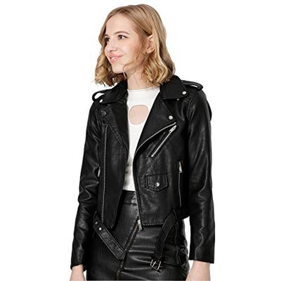 Jhichic Dam fuskläder texturerad kort moto-jacka dragkedja smal PU bikerrock med fickor Jhichic Dam fuskläder texturerad kort moto-jacka dragkedja smal PU bikerrock med fickor