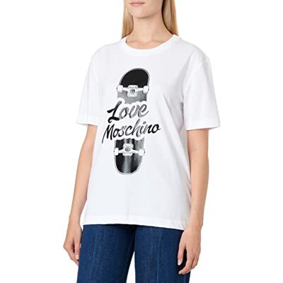 Love Moschino Dam regular fit korta ärmar med glänsande skateboard tryck T-shirt, Optisk vit, 42 Love Moschino Dam regular fit korta ärmar med glänsande skateboard tryck T-shirt, Optisk vit, 42
