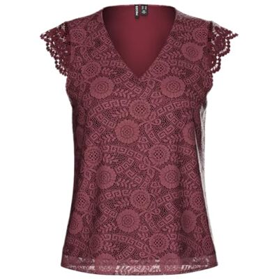 PIECES Pcolline Sl Lace V-hals topp WVN Noos, tawny port, XL PIECES Pcolline Sl Lace V-hals topp WVN Noos, tawny port, XL