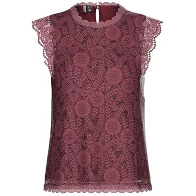 PIECES Dam Pcolline Sl Lace Top Noos blusskjorta, tawny port, XL PIECES Dam Pcolline Sl Lace Top Noos blusskjorta, tawny port, XL