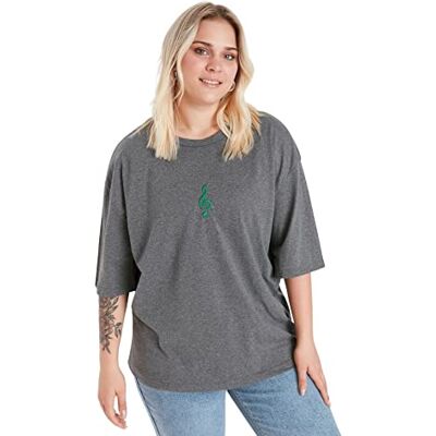 Trendyol Dam plusstorlek normal standard rundhalsad stickad plusstorlek T-shirt, Antracit, 5XL Trendyol Dam plusstorlek normal standard rundhalsad stickad plusstorlek T-shirt, Antracit, 5XL