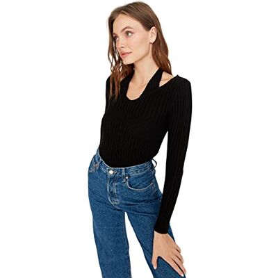 Trendyol Dam Regular Fit Basic Crew Neck Stickad Tröja Dam Sweatshirt, Svart, S Trendyol Dam Regular Fit Basic Crew Neck Stickad Tröja Dam Sweatshirt, Svart, S