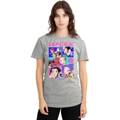 KPop Demon Hunters kvinnors Huntrix neon serietidning anime dam t-shirt, vit t-shirt, Atletisk Heather, S KPop Demon Hunters kvinnors Huntrix neon serietidning anime dam t-shirt, vit t-shirt, Atletisk Heather, S