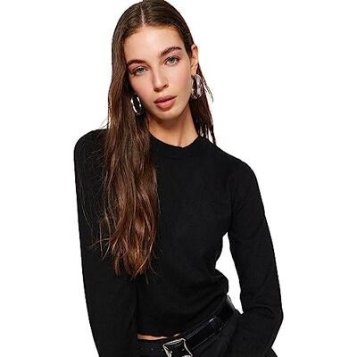 Trendyol FeMan Slim Fit Basic Crew Neck Stickad tröja, Svart, L, Svart, L Trendyol FeMan Slim Fit Basic Crew Neck Stickad tröja, Svart, L, Svart, L