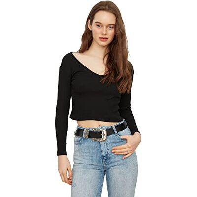 Trendyol Kvinnors svartvit crop 2-pack stickad blus blus, svart och vit, medium Trendyol Kvinnors svartvit crop 2-pack stickad blus blus, svart och vit, medium