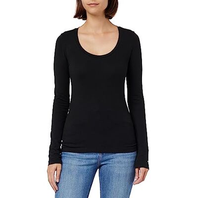 Tommy Hilfiger Dam Slim Modern CO/EA Scoop LS L/S stickade toppar, svart, L, Svart, L Tommy Hilfiger Dam Slim Modern CO/EA Scoop LS L/S stickade toppar, svart, L, Svart, L