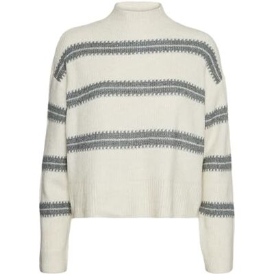 VERO MODA dam Vmdazzle Ls hög hals tröja Ga Boo stickad tröja, Björk/ränder: w. Balsam grön, L VERO MODA dam Vmdazzle Ls hög hals tröja Ga Boo stickad tröja, Björk/ränder: w. Balsam grön, L