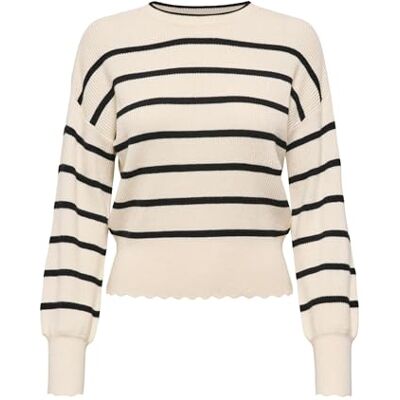 ONLY Onlibi Ls O-Neck Noos KNT tröja, Whitecap grå/ränder: w. Svart, XL ONLY Onlibi Ls O-Neck Noos KNT tröja, Whitecap grå/ränder: w. Svart, XL