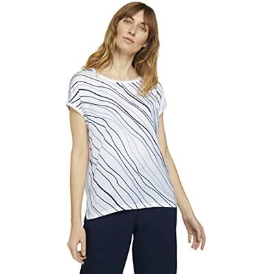 TOM TAILOR Damer Mönstrad T-shirt i materialblandning 1025275, 10315 Whisper White, M TOM TAILOR Damer Mönstrad T-shirt i materialblandning 1025275, 10315 Whisper White, M
