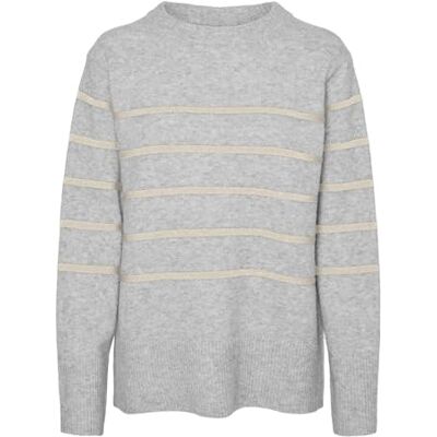 VERO MODA VMFLAWLESS LS O-hals tröja GA NOOS, Ljusgrå melange/ränder: w. Björk, XS VERO MODA VMFLAWLESS LS O-hals tröja GA NOOS, Ljusgrå melange/ränder: w. Björk, XS