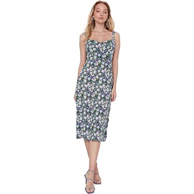 Trendyol dam midi standard slim dress, svart, 42 Trendyol dam midi standard slim dress, svart, 42