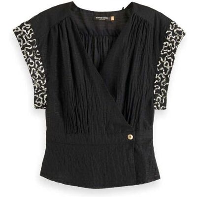 Scotch & Soda dam wrap topp med paljetärm detaljblus, Evening Black 6647, 34 Scotch & Soda dam wrap topp med paljetärm detaljblus, Evening Black 6647, 34