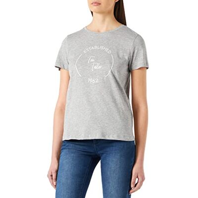 TOM TAILOR Damer Grundläggande t-shirt med tryck 1032050, 11282 Silver Grey Melange, XS TOM TAILOR Damer Grundläggande t-shirt med tryck 1032050, 11282 Silver Grey Melange, XS