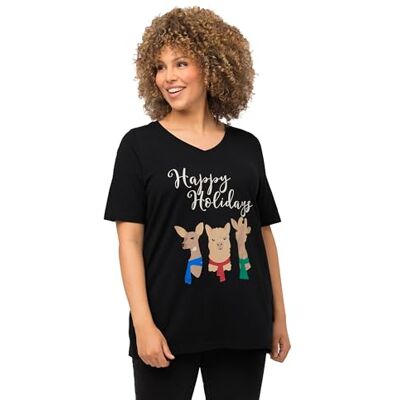 Ulla Popken T-shirt, V-hals, juldjur, svart, 50-52 Ulla Popken T-shirt, V-hals, juldjur, svart, 50-52