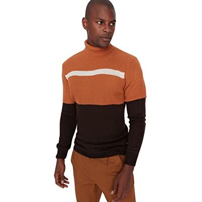 Trendyol Herr rund hals randig smal tröja sweatshirt, kamel, M, Camel Trendyol Herr rund hals randig smal tröja sweatshirt, kamel, M, Camel