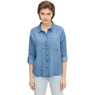 TOM TAILOR Denim Damer Oversized denimskjorta blus 1024141, 10110 Blue Denim, S TOM TAILOR Denim Damer Oversized denimskjorta blus 1024141, 10110 Blue Denim, S