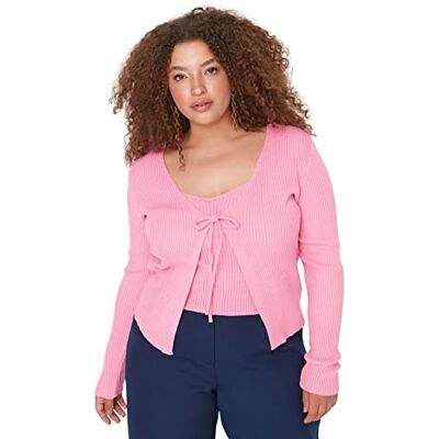 Trendyol Dam V-ringad vanlig smal plus storlek kofta tröja, rosa, XL, Rosa, XL Trendyol Dam V-ringad vanlig smal plus storlek kofta tröja, rosa, XL, Rosa, XL