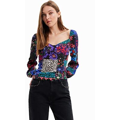 Desigual Dam Blus_Patch Blommor 2000 Svart Blus, L, Svart, L Desigual Dam Blus_Patch Blommor 2000 Svart Blus, L, Svart, L
