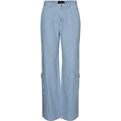 VERO MODA dam Vmane Mr Loose Cargo randiga jeans, Medium blå denim/ränder: vita ränder, 31W x 32L VERO MODA dam Vmane Mr Loose Cargo randiga jeans, Medium blå denim/ränder: vita ränder, 31W x 32L
