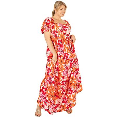 Lovedrobe Dam plus size sommar maxiklänningar blommor kortärmad volang dra på kurva spets hög midja fyrkantig hals, Röd, 42 SE Lovedrobe Dam plus size sommar maxiklänningar blommor kortärmad volang dra på kurva spets hög midja fyrkantig hals, Röd, 42 SE