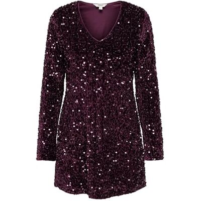 ONLY Onlanika Ls Sequins V-hals klänning WVN, Vinprovning, XL ONLY Onlanika Ls Sequins V-hals klänning WVN, Vinprovning, XL
