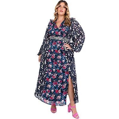 Lovedrobe dam plus storlek maxiklänning för kvinnor kvinnor med fickor lång baloon ärm glit hög midja kurva varje dag nyckelhål blommor cocktailklänning, Blommor, 54 SE Lovedrobe dam plus storlek maxiklänning för kvinnor kvinnor med fickor lång baloon ärm glit hög midja kurva varje dag nyckelhål blommor cocktailklänning, Blommor, 54 SE