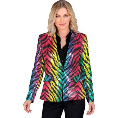 W WIDMANN MILANO Party Fashion Widmann – Party Fashion Blazer med paljetter för kvinnor, regnbåge, tigermönster, disco fjäder, rackarrörelse, jacka, djurtryck W WIDMANN MILANO Party Fashion Widmann – Party Fashion Blazer med paljetter för kvinnor, regnbåge, tigermönster, disco fjäder, rackarrörelse, jacka, djurtryck
