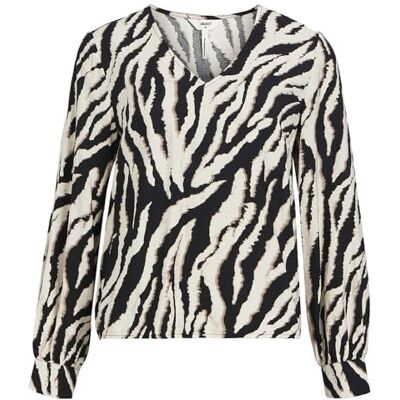 Object Dam Objjacira L/S V-hals topp Noos långärmad blus, Sandskal/Aop: svart/Fossil Zebra Aop, 38 Object Dam Objjacira L/S V-hals topp Noos långärmad blus, Sandskal/Aop: svart/Fossil Zebra Aop, 38