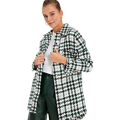 Trendyol Kvinnors grön oversize gås fotmönster tofs kappa, stor Trendyol Kvinnors grön oversize gås fotmönster tofs kappa, stor