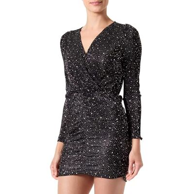 ONLY Onlnelly L/S Shine Wrap Dress Cs JRS omlottklänning, Svart/Aop: stjärna (frostad mandel), L ONLY Onlnelly L/S Shine Wrap Dress Cs JRS omlottklänning, Svart/Aop: stjärna (frostad mandel), L