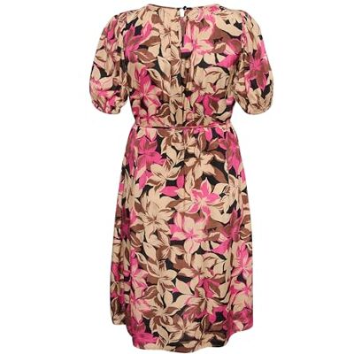 Kaffe Curve Plus-size damklänning knälängd korta ärmar midjebälte, Shoking rosa blomstertryck, 48/Stor Kaffe Curve Plus-size damklänning knälängd korta ärmar midjebälte, Shoking rosa blomstertryck, 48/Stor