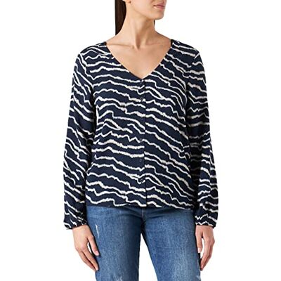 TOM TAILOR Denim Damer Blus med knappslå 1030092, 28945 Navy Structure Print, L TOM TAILOR Denim Damer Blus med knappslå 1030092, 28945 Navy Structure Print, L