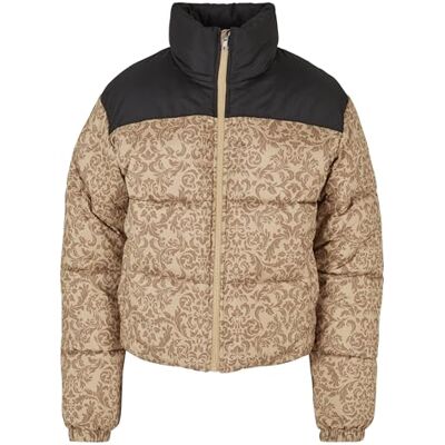 Urban Classics Ladies AOP retro puffer jacka dam, Unionbeigedamast, 4XL Urban Classics Ladies AOP retro puffer jacka dam, Unionbeigedamast, 4XL