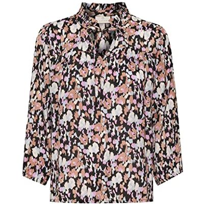 KAFFE Dam blus 3/4 ärm vanlig passform KAolli blus, Svart/blå/lupintryck, 40 KAFFE Dam blus 3/4 ärm vanlig passform KAolli blus, Svart/blå/lupintryck, 40