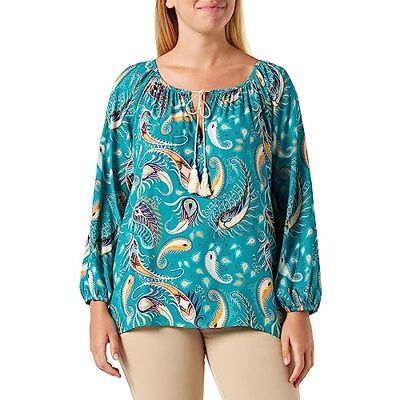 SIDONA Kortärmad T-shirt för kvinnor, flerfärgad turkos, XL SIDONA Kortärmad T-shirt för kvinnor, flerfärgad turkos, XL