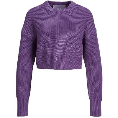JJXX JACK & JONES Dam JXCARLOTA LS Twist Cropped CN stickad tröja, kunglig lila, L JJXX JACK & JONES Dam JXCARLOTA LS Twist Cropped CN stickad tröja, kunglig lila, L