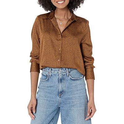 Amazon Essentials kvinnors Classic-Fit satin button down-blus (finns i plusstorlek), mörk kastanjebrun leopard, X-Large Amazon Essentials kvinnors Classic-Fit satin button down-blus (finns i plusstorlek), mörk kastanjebrun leopard, X-Large