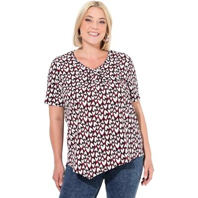 Ulla Popken damer stora storlekar överdimensionerade plus size t-shirt, hjärtan, blixtlås fåll, V-hals, halvärm, svart, 54-56 Ulla Popken damer stora storlekar överdimensionerade plus size t-shirt, hjärtan, blixtlås fåll, V-hals, halvärm, svart, 54-56