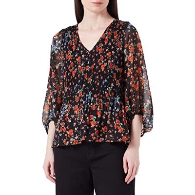 ICHI Dam IHBALLY LS2 blus, 201492/svart liten multiblomma, 38 ICHI Dam IHBALLY LS2 blus, 201492/svart liten multiblomma, 38