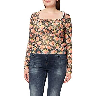 NA-KD damtröja med volang detalj mesh topp, Orange blomma, XL NA-KD damtröja med volang detalj mesh topp, Orange blomma, XL