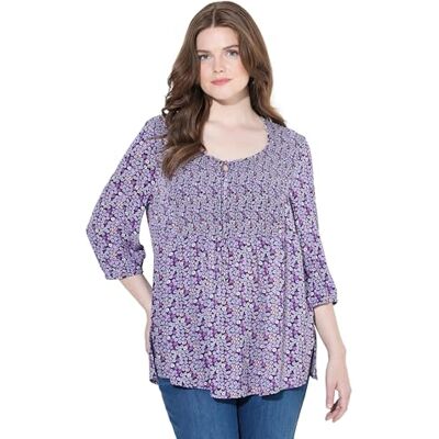 Ulla Popken dam smokblus med blommigt tryck T-shirt, Lavendel, 42-44 Ulla Popken dam smokblus med blommigt tryck T-shirt, Lavendel, 42-44