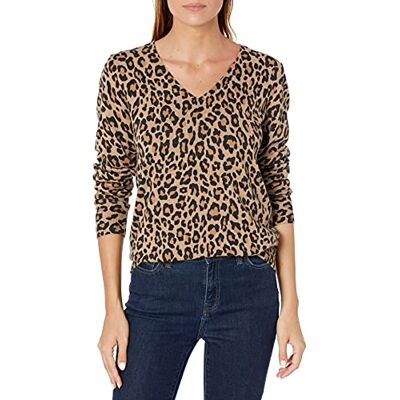 Amazon Essentials dam klassisk passform lätt långärmad v-ringad tröja (finns i plusstorlek), kamel leopard, XX-Large Amazon Essentials dam klassisk passform lätt långärmad v-ringad tröja (finns i plusstorlek), kamel leopard, XX-Large