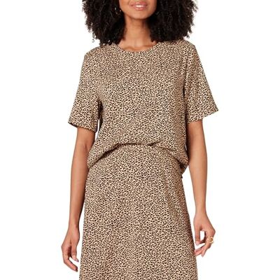 Amazon Essentials dam normal passform Georgette kortärmad topp, brungrå leopard, L Amazon Essentials dam normal passform Georgette kortärmad topp, brungrå leopard, L