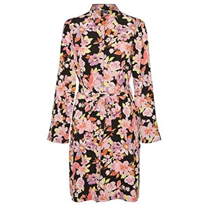 VERO MODA Kvinnlig skjortblusklänning VMLUCIA LS ABK skjorta klänning WVN CUR, Black/Aop: lala, 44 VERO MODA Kvinnlig skjortblusklänning VMLUCIA LS ABK skjorta klänning WVN CUR, Black/Aop: lala, 44