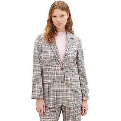 TOM TAILOR Denim dam lös passform kavaj med rutmönster, 32456-ros grå kontroll, XS TOM TAILOR Denim dam lös passform kavaj med rutmönster, 32456-ros grå kontroll, XS