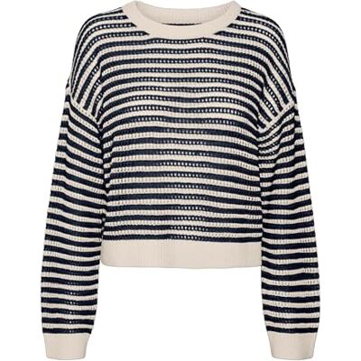 VERO MODA VMNEWMADERA LS O-hals tröja Boo, Björk/ränder: marinblå blazer, L VERO MODA VMNEWMADERA LS O-hals tröja Boo, Björk/ränder: marinblå blazer, L