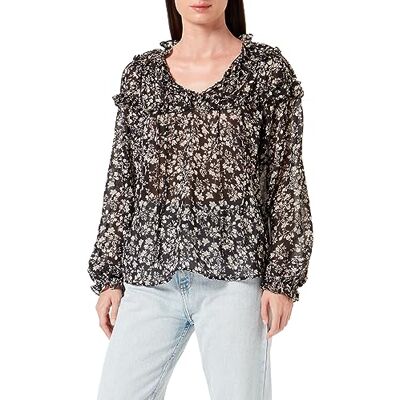 TILDEN Blusar med rouches, svart/vit, L dam, Svart/Vit, L TILDEN Blusar med rouches, svart/vit, L dam, Svart/Vit, L