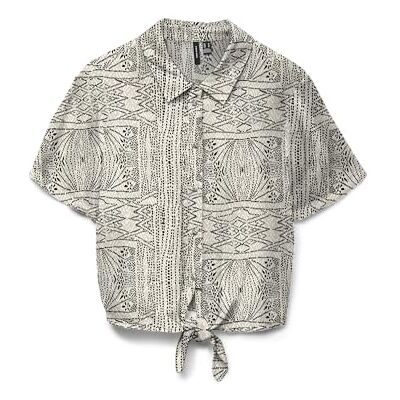 VERO MODA Vmmenny Tie Ss Shirt WVN Ga, Havregryn, XS VERO MODA Vmmenny Tie Ss Shirt WVN Ga, Havregryn, XS